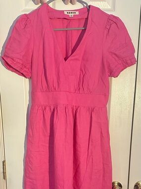 Boden Bright Pink V-Neck Tiered Dress